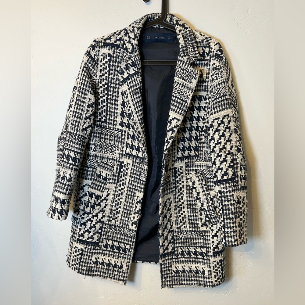 Zara Basic Tweed Houndstooth Blazer Jacket - image 1